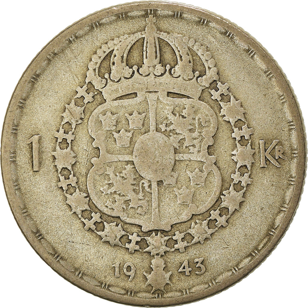 Coin, Sweden, Gustaf V, Krona, 1943, VF(20-25), Silver, KM:814