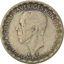 Moneda, Suecia, Gustaf V, 1 Krona, 1949, BC+, Plata, KM:814