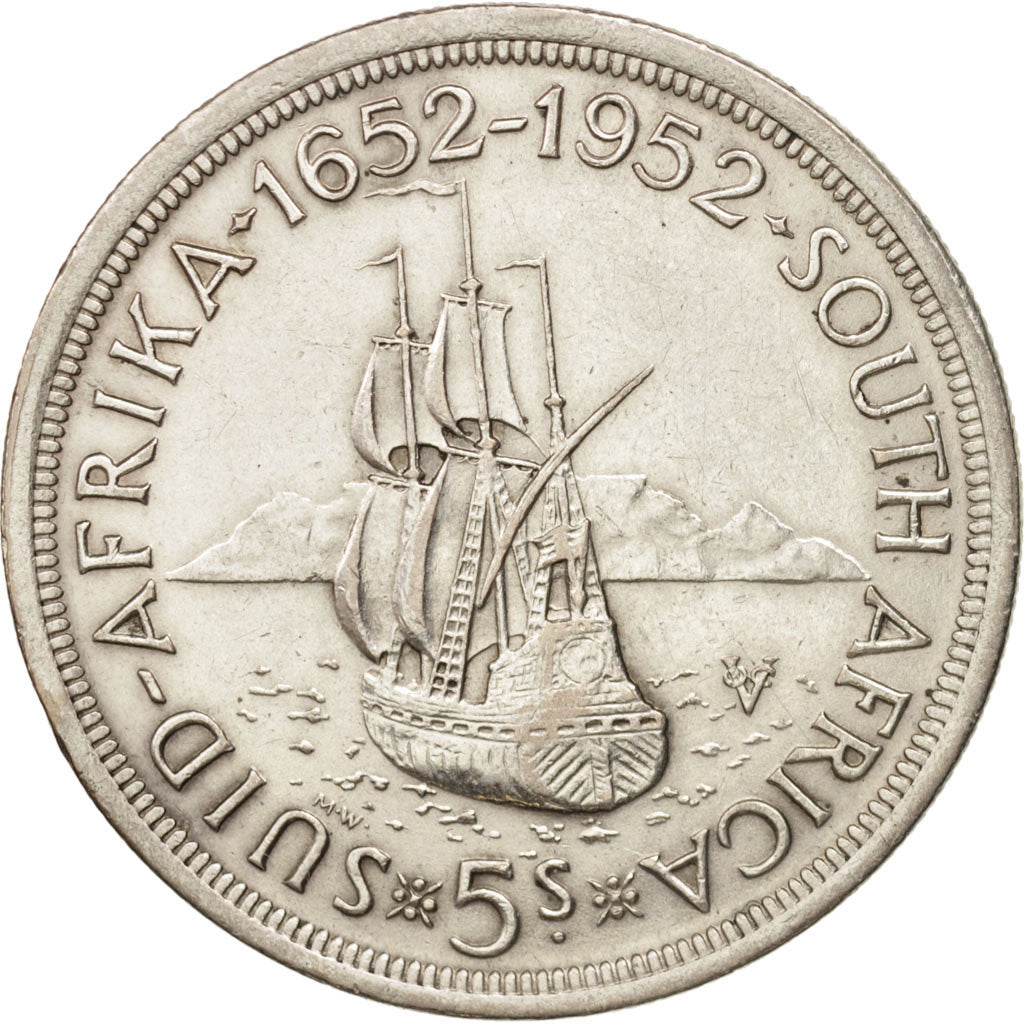 South Africa, George VI, 5 Shillings, 1952, AU(55-58), Silver, KM:41