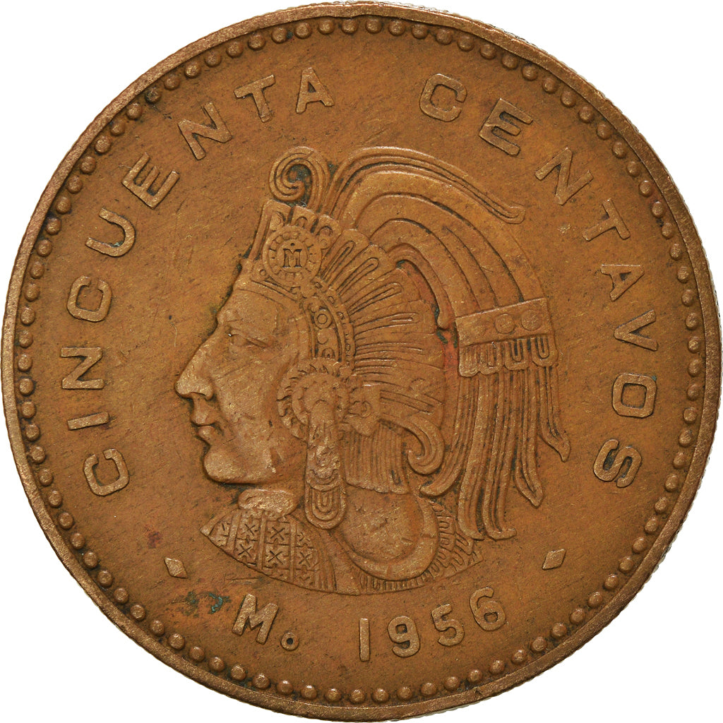 Coin, Mexico, 50 Centavos, 1956, Mexico City, EF(40-45), Bronze, KM:450