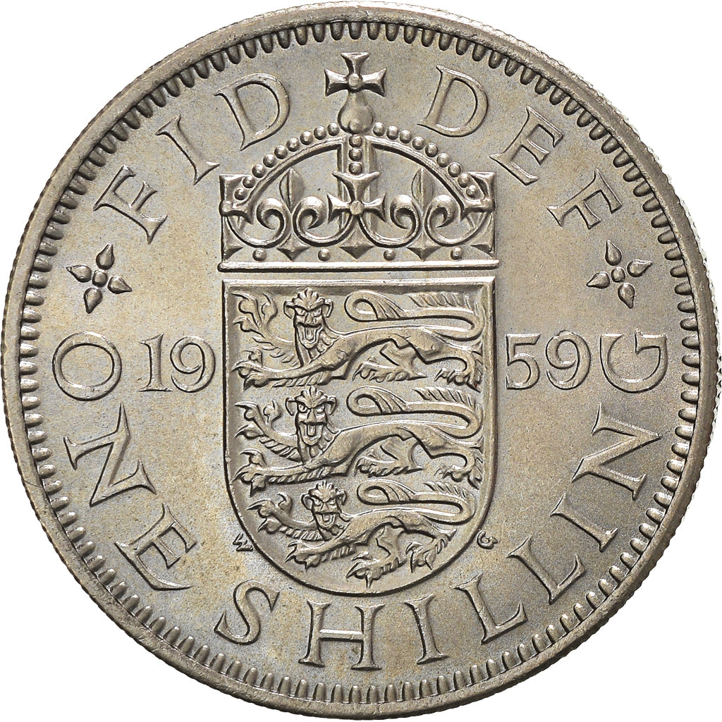 Coin, Great Britain, Elizabeth II, Shilling, 1959, AU(50-53), Copper-nickel