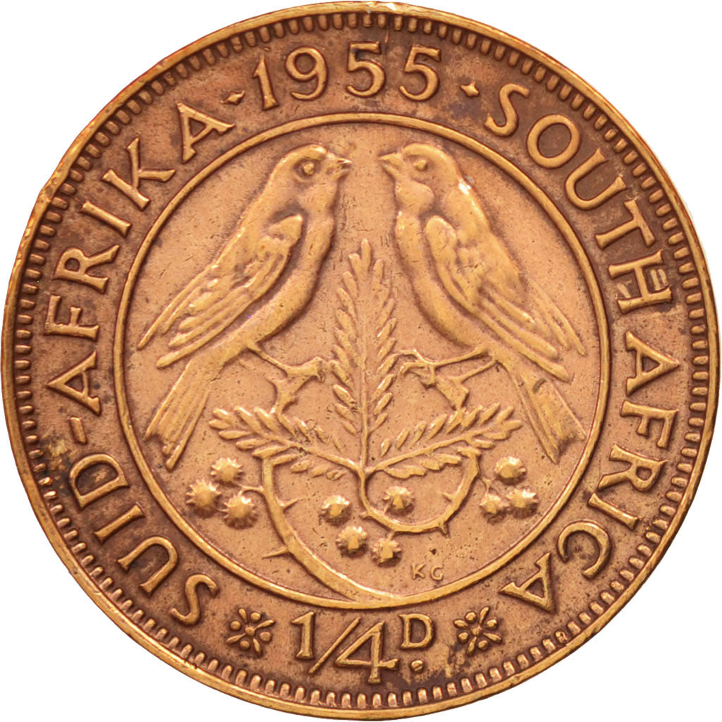 South Africa, Elizabeth II, 1/4 Penny, Farthing, 1955, EF(40-45), Bronze, KM:44