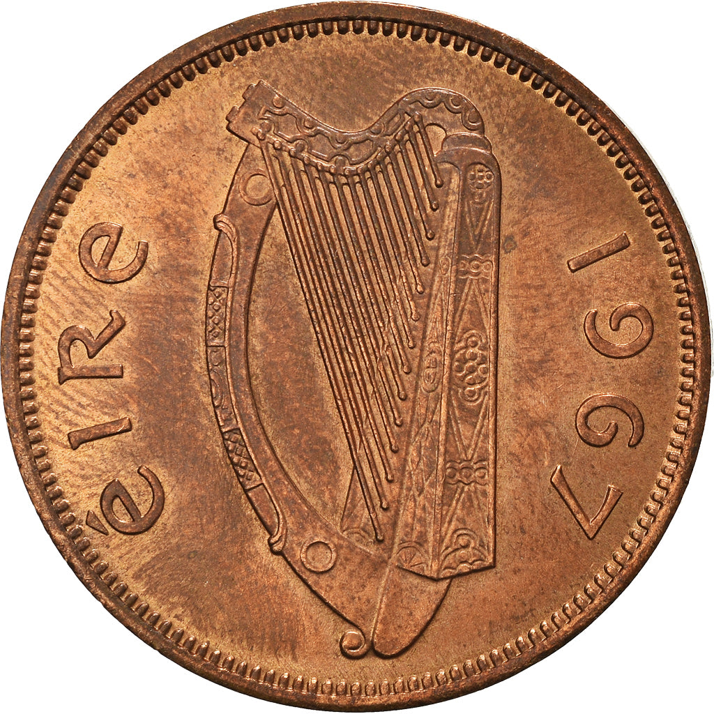 Coin, IRELAND REPUBLIC, 1/2 Penny, 1967, EF(40-45), Bronze, KM:10