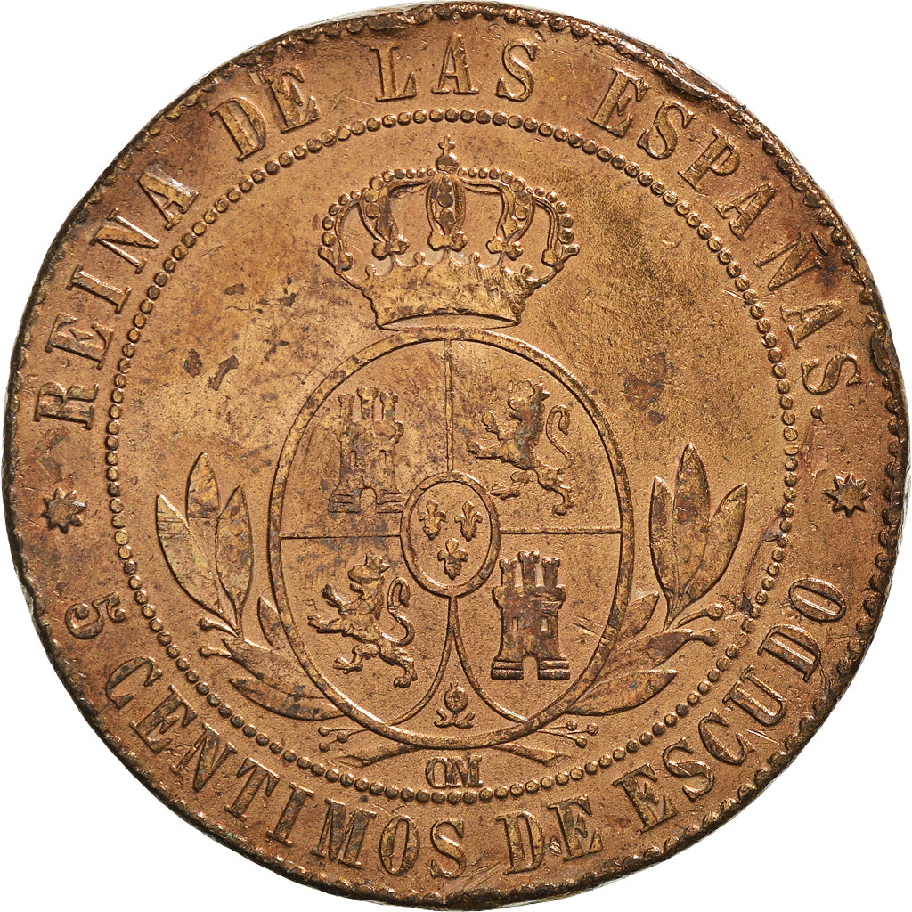 Coin, Spain, Isabel II, 5 Centimos, 1868, VF(30-35), Copper, KM:635.1