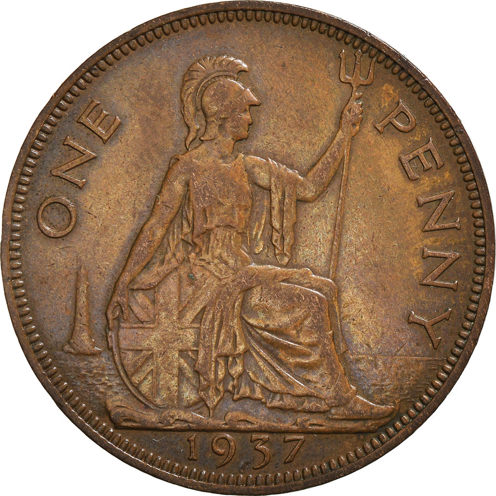 Coin, Great Britain, George VI, Penny, 1937, VF(30-35), Bronze, KM:845