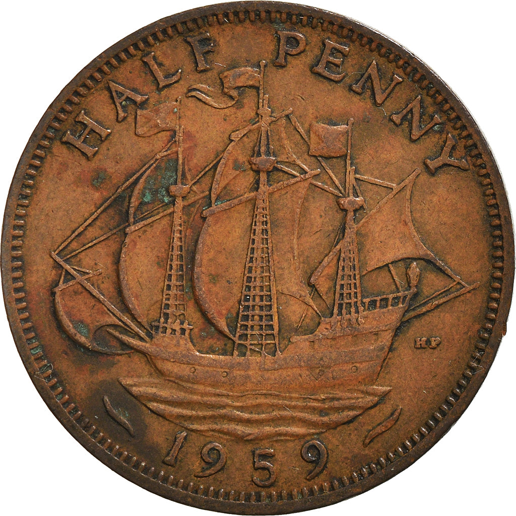 Münze, Großbritannien, Elizabeth II, 1/2 Penny, 1959, S, Bronze, KM:896
