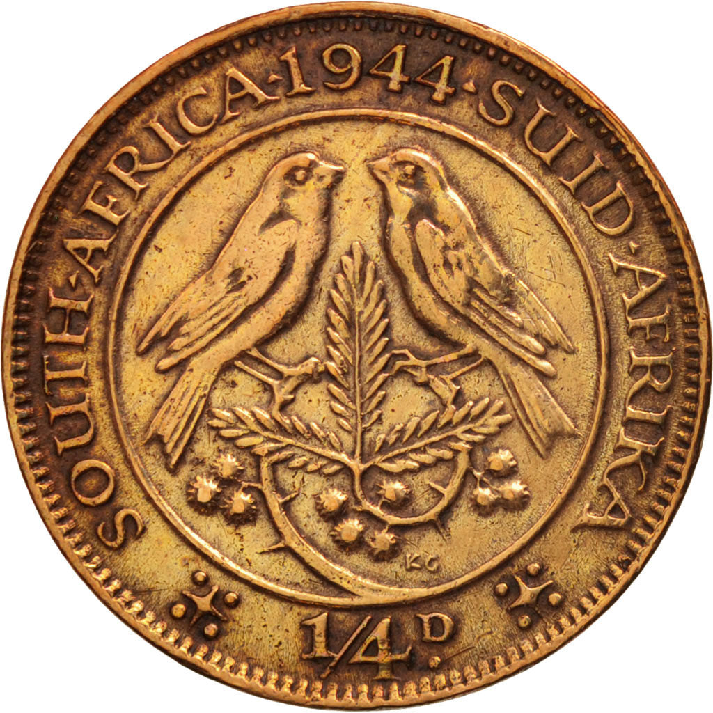 Sudafrica, George VI, 1/4 Penny, Farthing, 1944, BB, Bronzo, KM:23