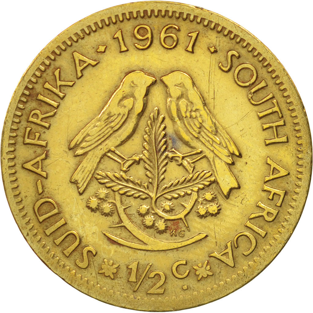 Coin, South Africa, 1/2 Cent, 1961, EF(40-45), Brass, KM:56