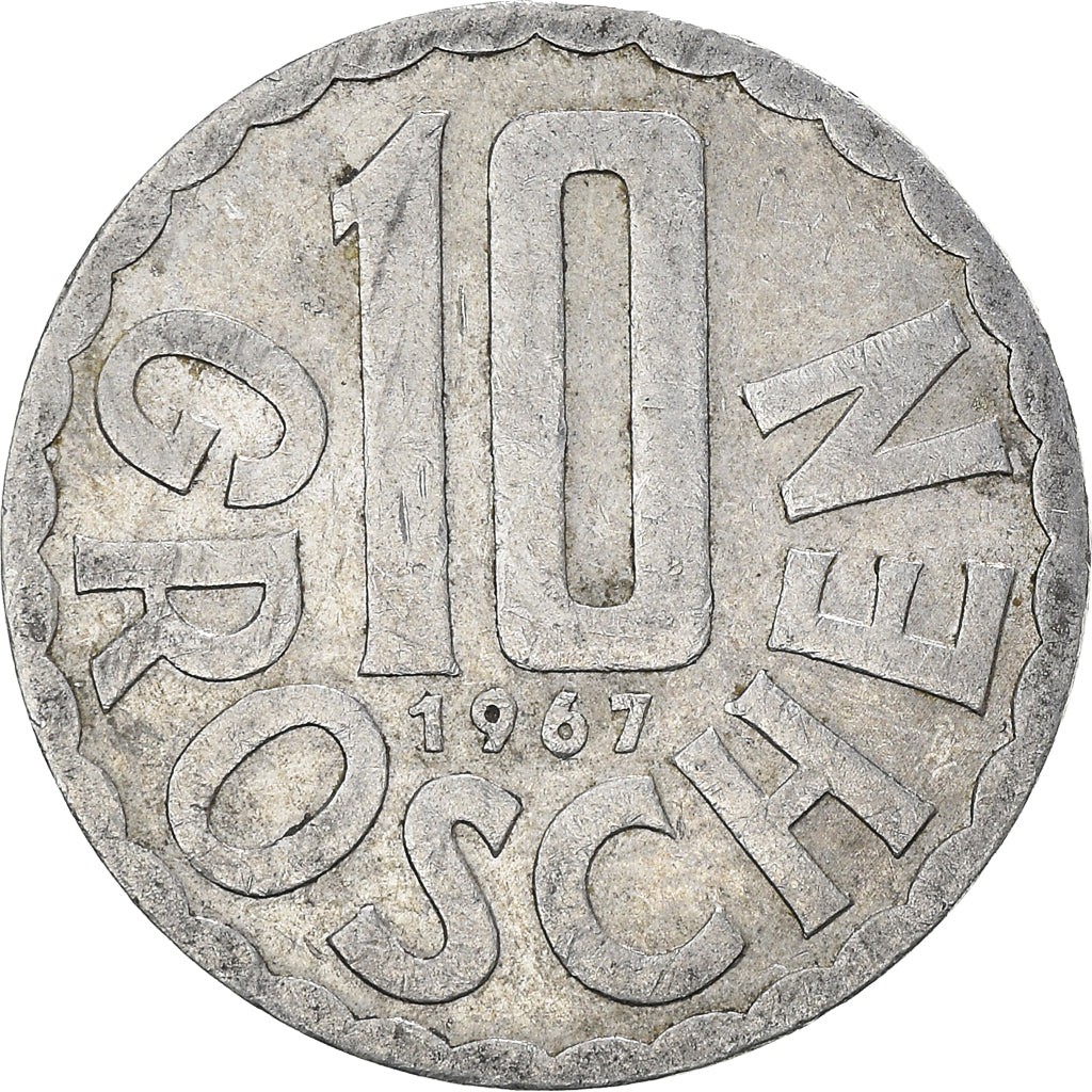 Coin, Austria, 10 Groschen, 1967, Vienna, VF(20-25), Aluminum, KM:2878