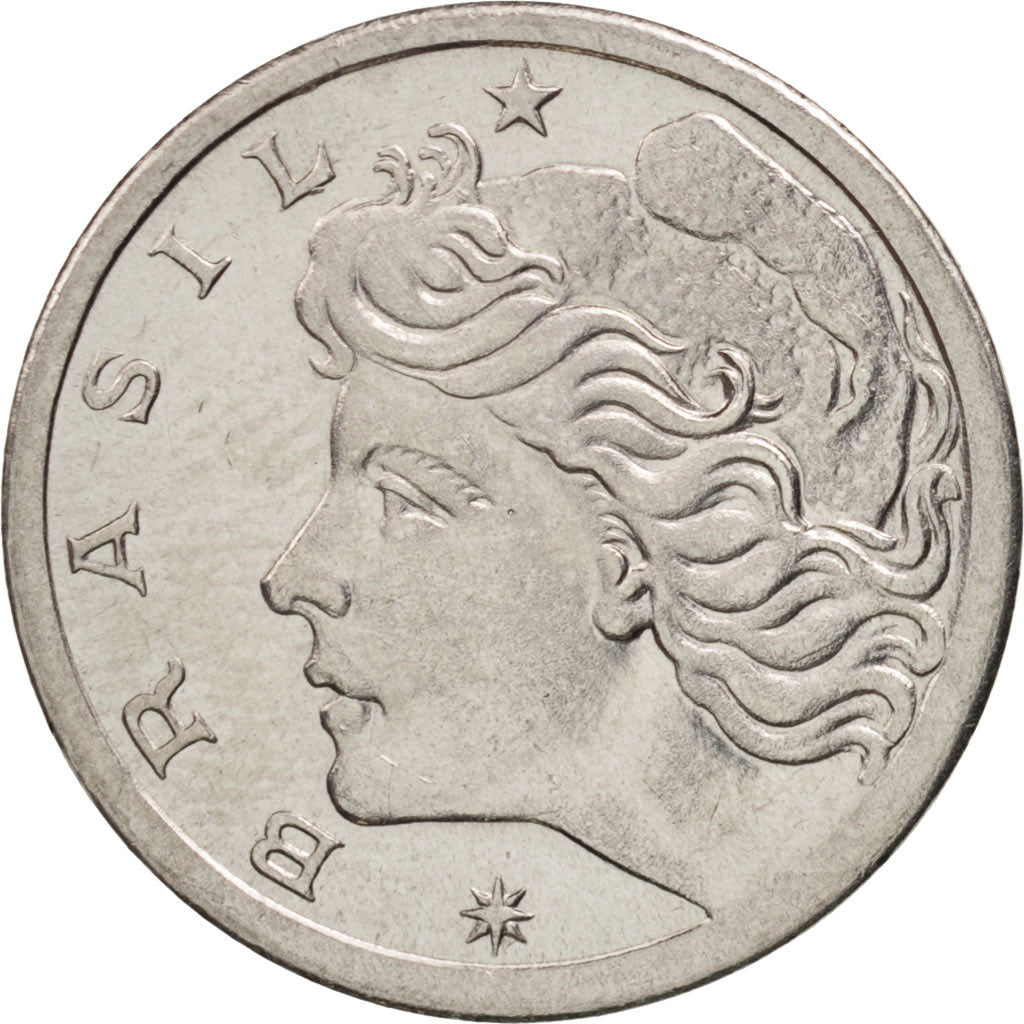 Brazil, 2 Centavos, 1975, MS(63), Stainless Steel, KM:586