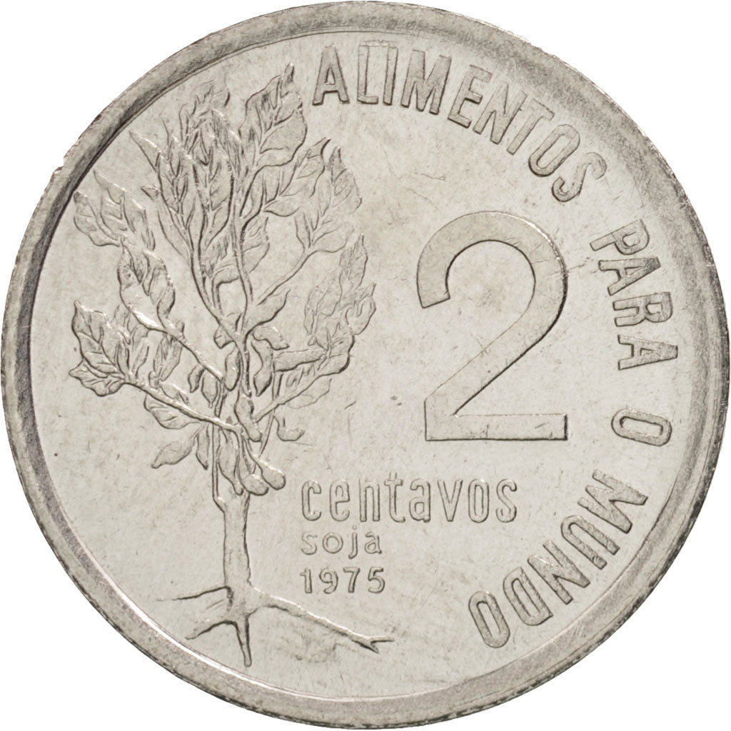 Brazil, 2 Centavos, 1975, MS(63), Stainless Steel, KM:586