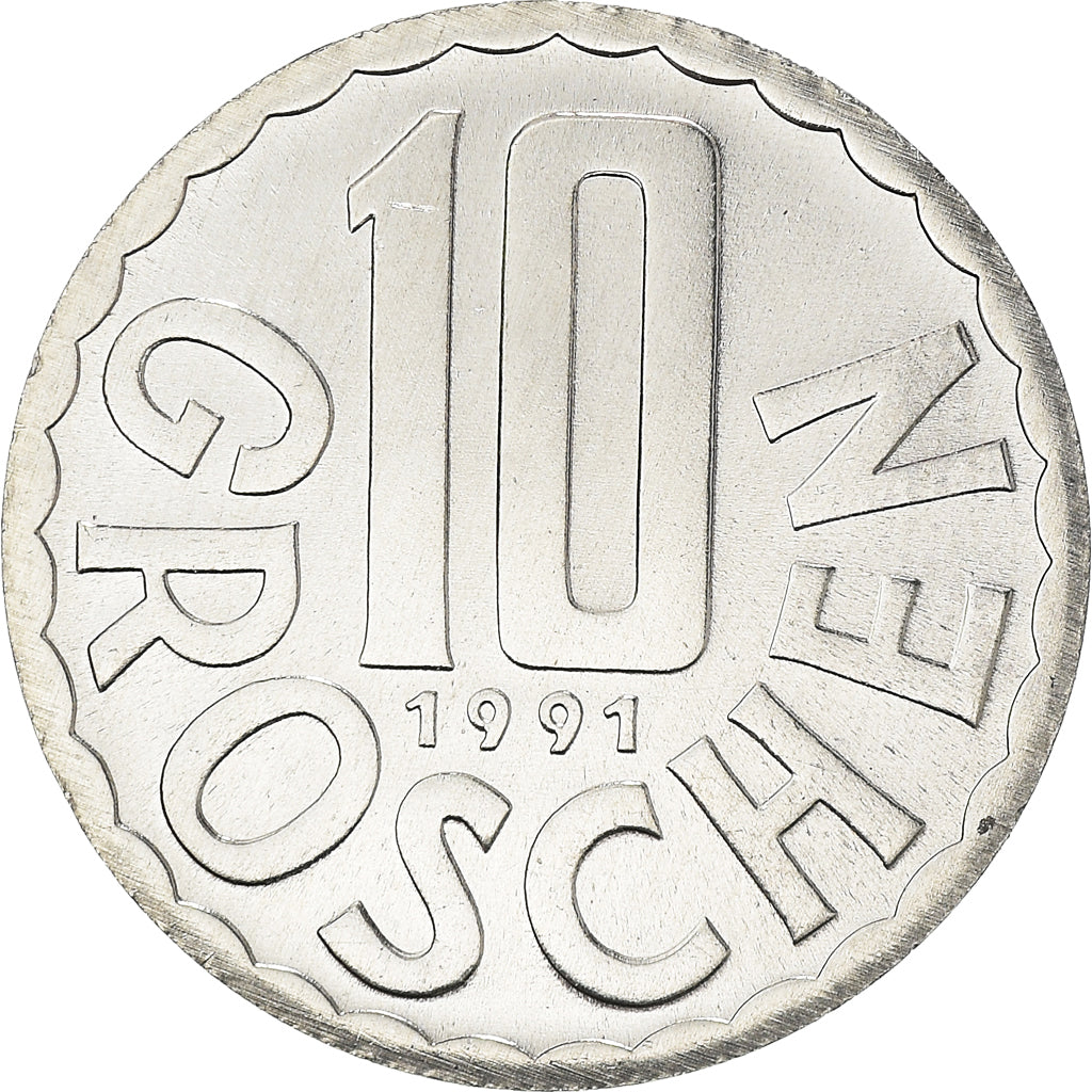 Coin, Austria, 10 Groschen, 1991, Vienna, MS(64), Aluminum, KM:2878