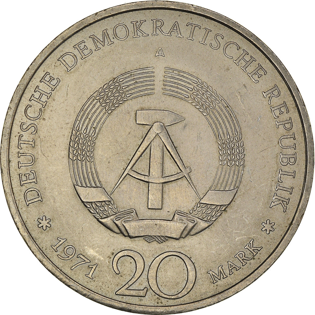 Moneta, NIEMCY - NRD, 20 Mark, 1971, Berlin, AU(50-53), Miedź-Nikiel, KM:34