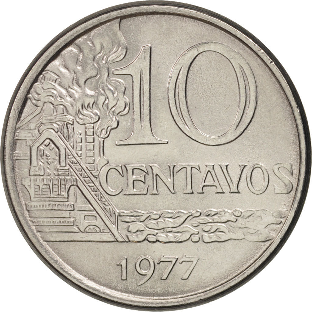 Brazil, 10 Centavos, 1977, MS(63), Stainless Steel, KM:578.1a
