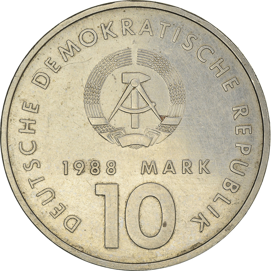 Moneta, REPUBBLICA DEMOCRATICA TEDESCA, 10 Mark, 1988, Berlin, BB, Rame-nichel