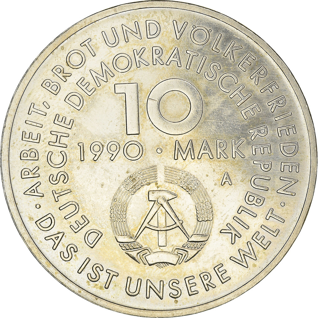 Moneta, NIEMCY - NRD, 10 Mark, 1990, Berlin, EF(40-45), Miedź-Nikiel-Cynk
