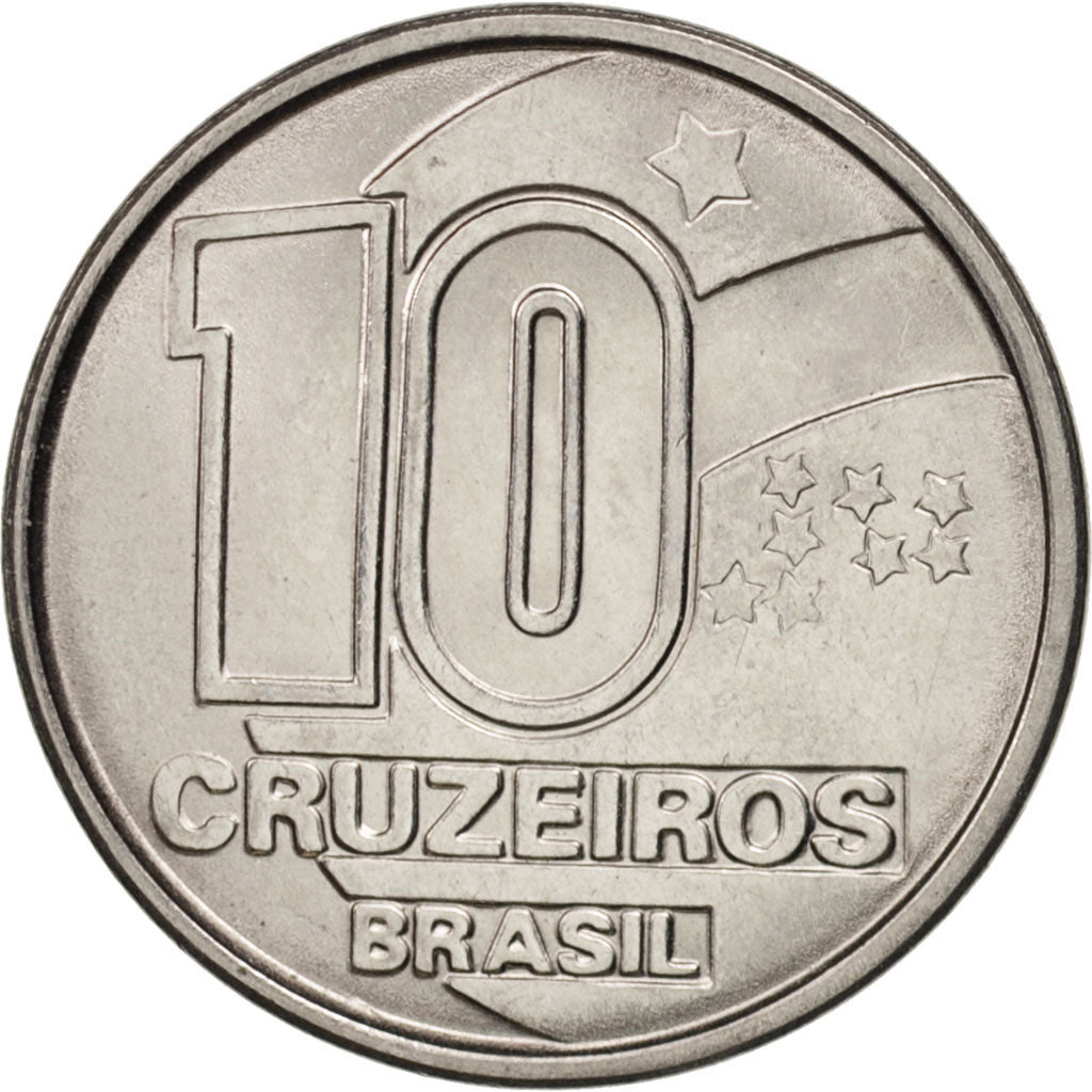 Brazil, 10 Cruzeiros, 1990, MS(63), Stainless Steel, KM:619.1