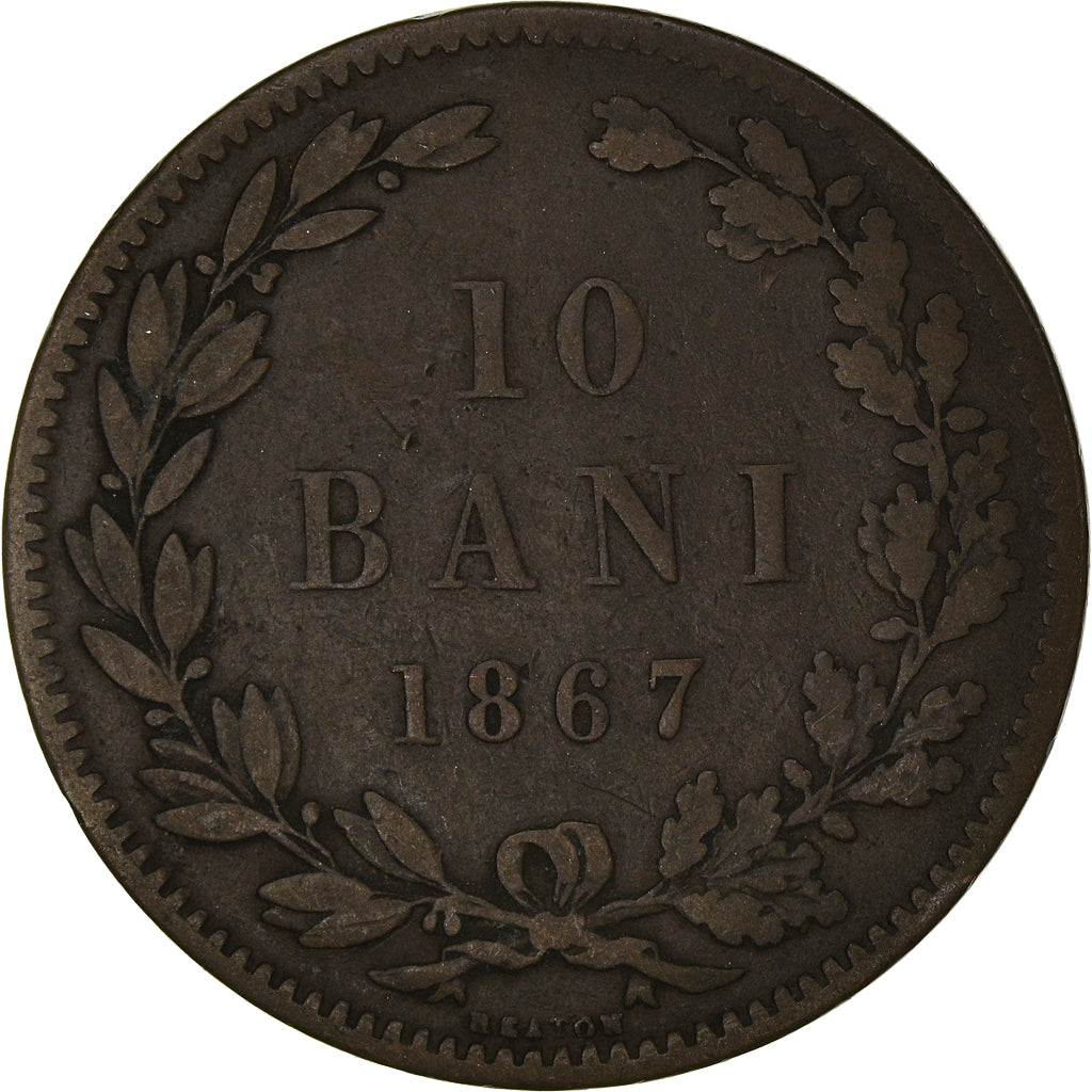 Coin, Romania, Carol I, 10 Bani, 1867, Heaton, VF(30-35), Copper, KM:4.1