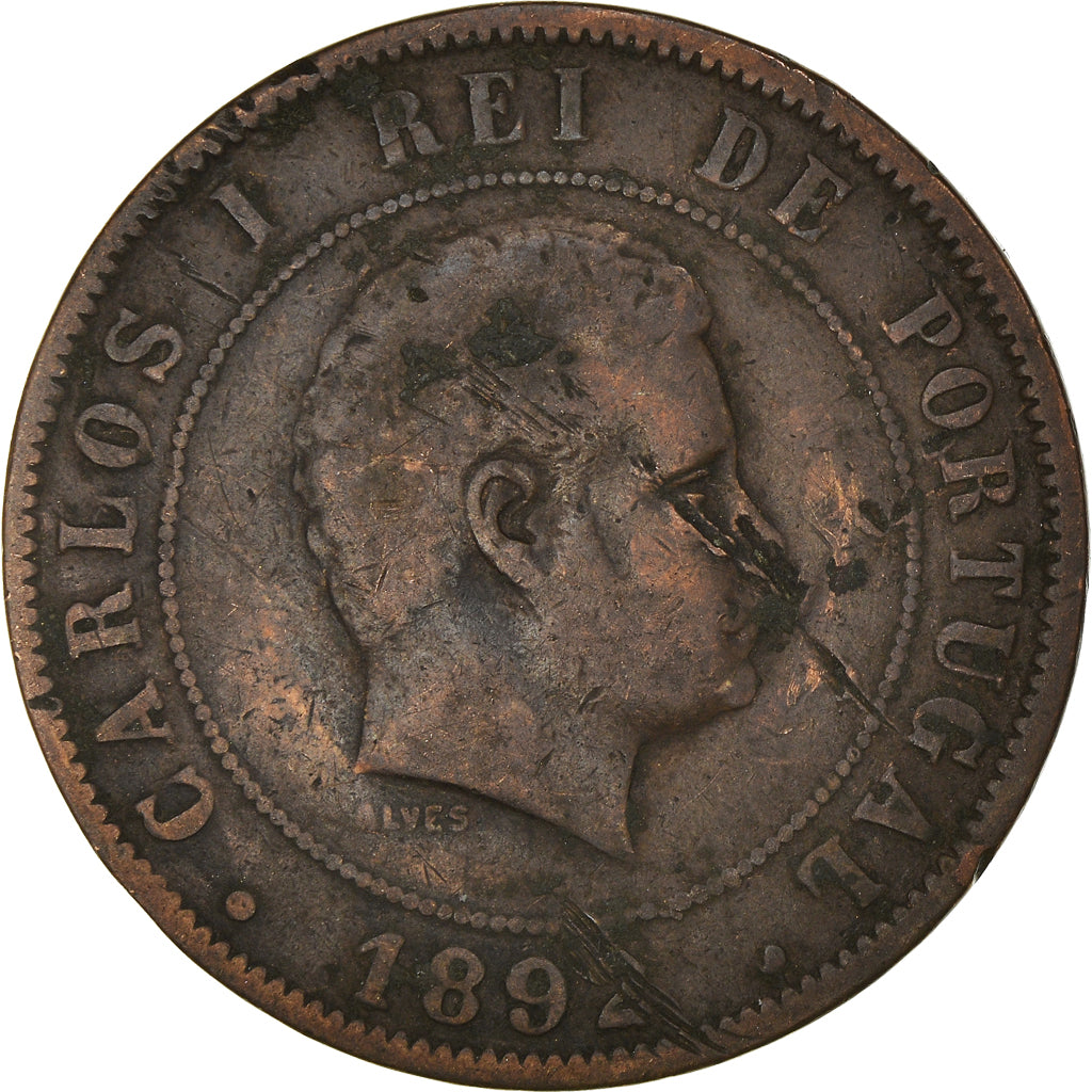 Coin, Portugal, Carlos I, 20 Reis, 1892, F(12-15), Bronze, KM:533