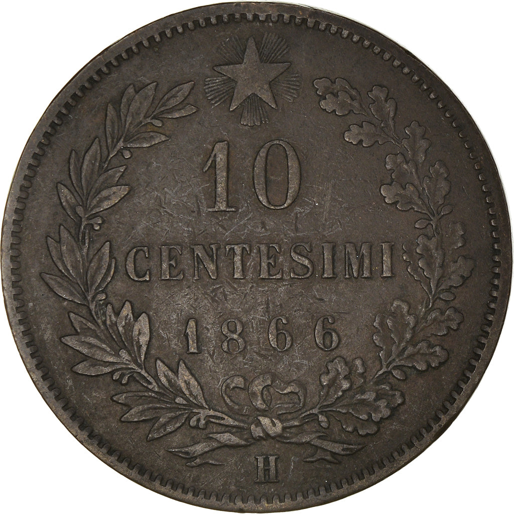 Moneda, Italia, Vittorio Emanuele II, 10 Centesimi, 1866, Birmingham, MBC