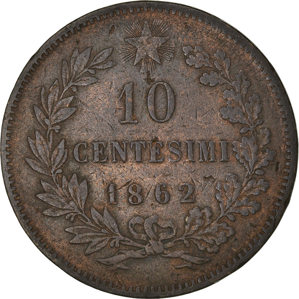 Münze, Italien, Vittorio Emanuele II, 10 Centesimi, 1862, S+, Kupfer, KM:11.2