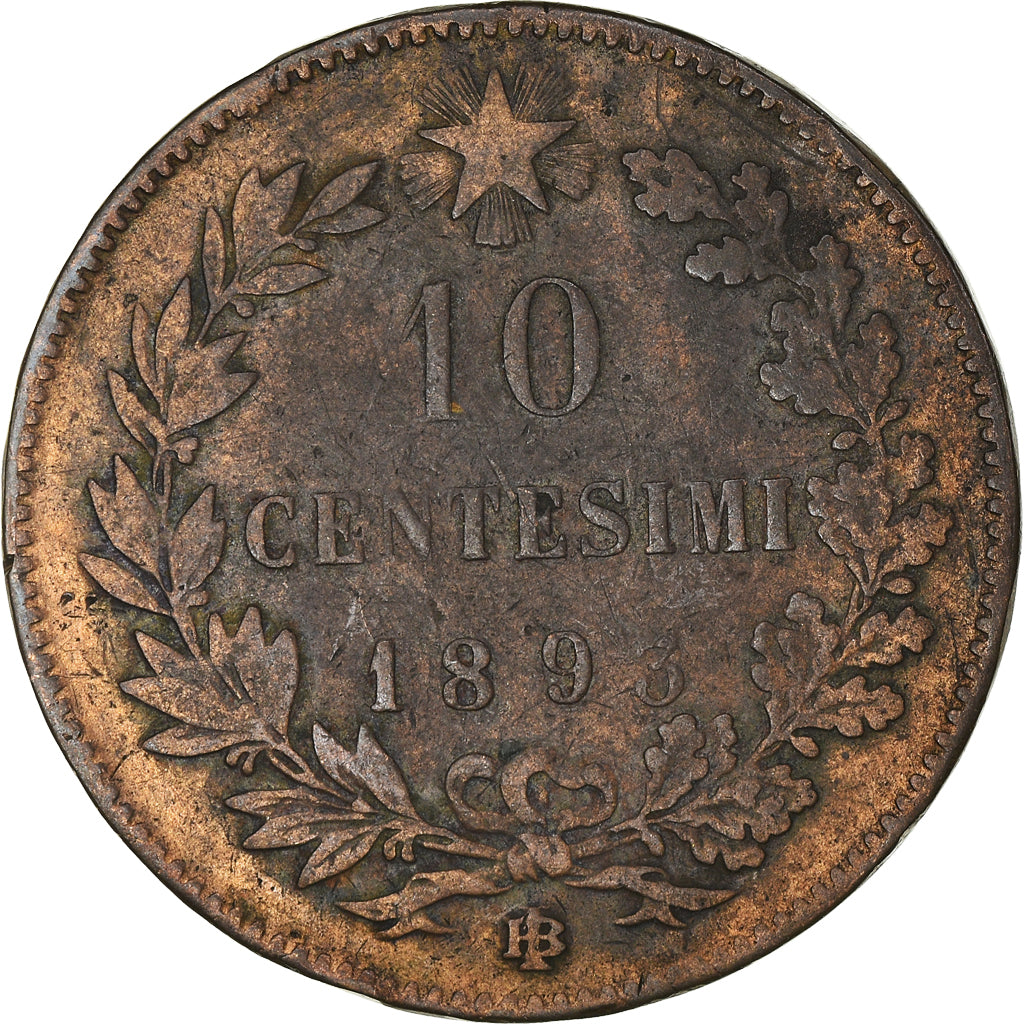 Coin, Italy, Umberto I, 10 Centesimi, 1893, Birmingham, VF(20-25), Copper