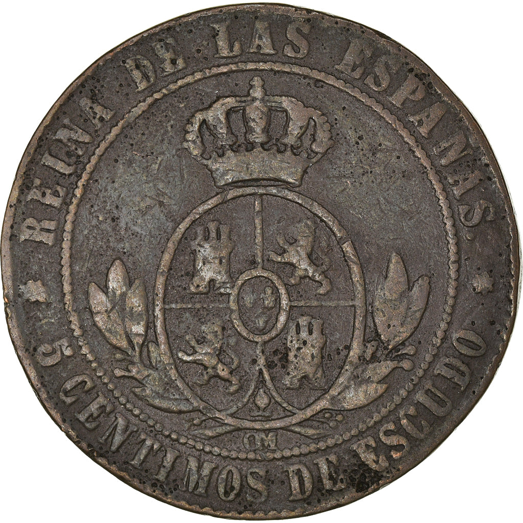 Moneda, España, Isabel II, 5 Centimos, 1867, Madrid, BC+, Cobre, KM:635.1