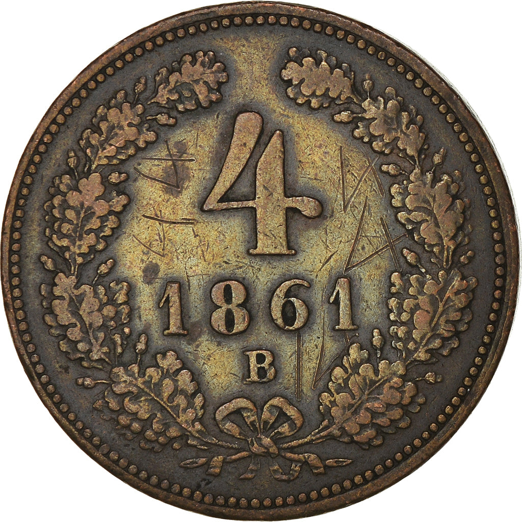 Coin, Austria, Franz Joseph I, 4 Kreuzer, 1861, B., VF(30-35), Copper, KM:2194