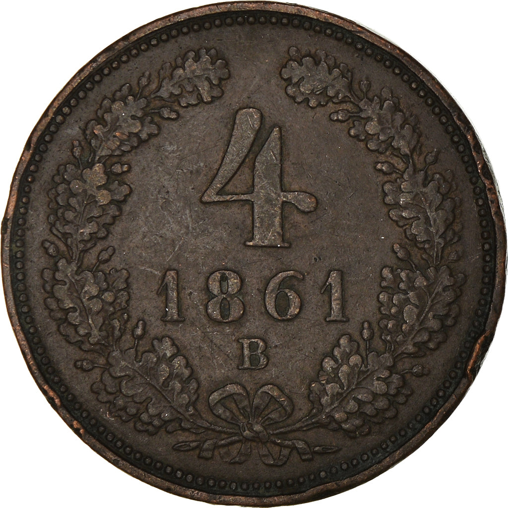 Coin, Austria, Franz Joseph I, 4 Kreuzer, 1861, B., VF(30-35), Copper, KM:2194