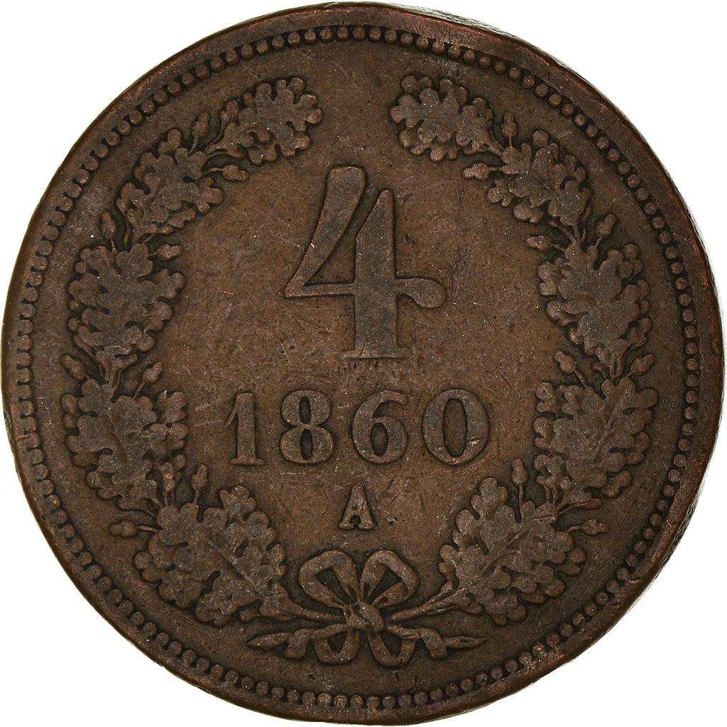 Coin, Austria, Franz Joseph I, 4 Kreuzer, 1860, A., VF(30-35), Copper, KM:2194