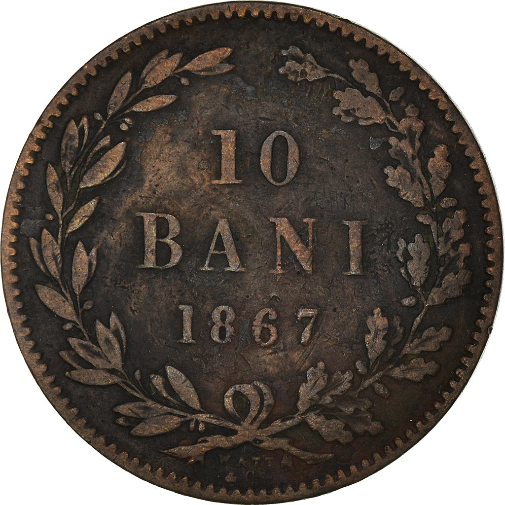 Monnaie, Roumanie, Carol I, 10 Bani, 1867, TB+, Cuivre, KM:4.2