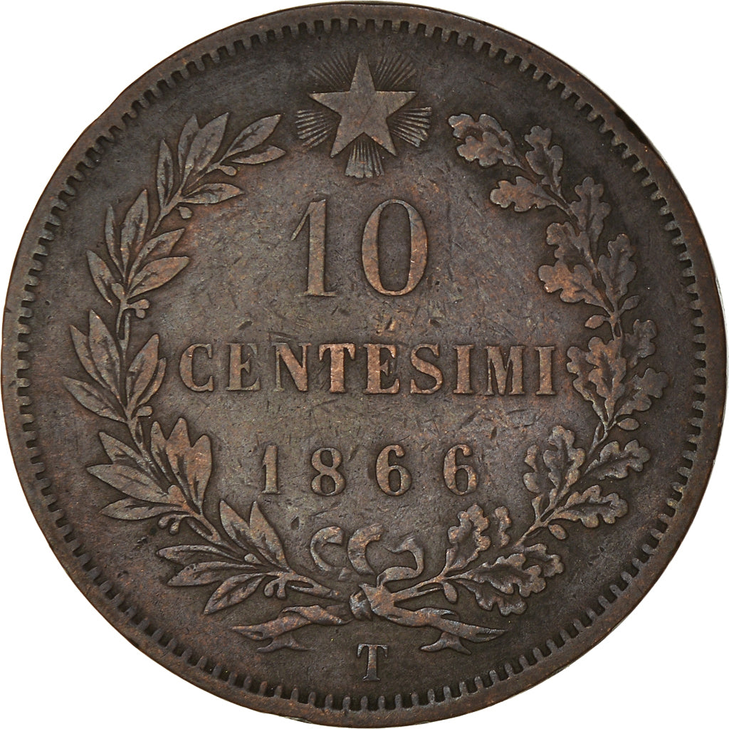 Coin, Italy, Vittorio Emanuele II, 10 Centesimi, 1866, Torino, VF(30-35)