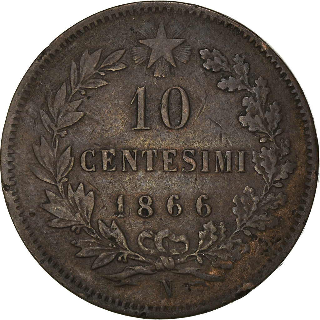 Münze, Italien, Vittorio Emanuele II, 10 Centesimi, 1866, Naples, S+, Kupfer