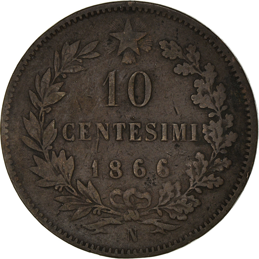 Münze, Italien, Vittorio Emanuele II, 10 Centesimi, 1866, Naples, SGE+, Kupfer