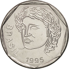 Coin, Brazil, 25 Centavos, 1995, MS(63), Stainless Steel, KM:634