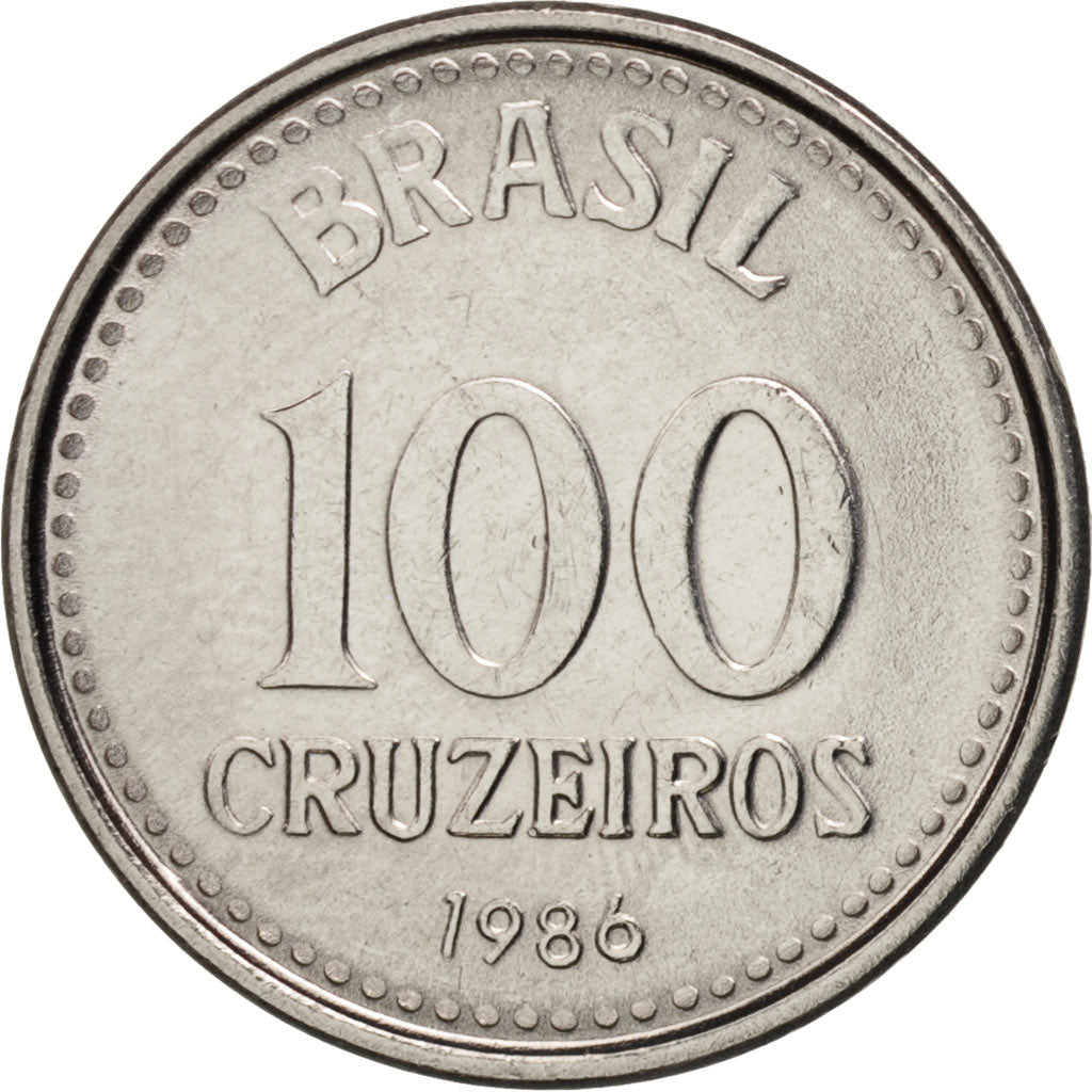 Coin, Brazil, 100 Cruzeiros, 1986, MS(63), Stainless Steel, KM:595