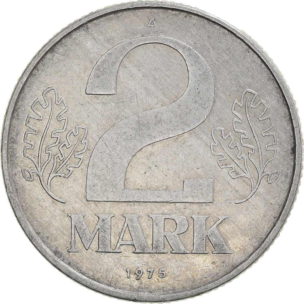Coin, GERMAN-DEMOCRATIC REPUBLIC, 2 Mark, 1975, Berlin, VF(30-35), Aluminum
