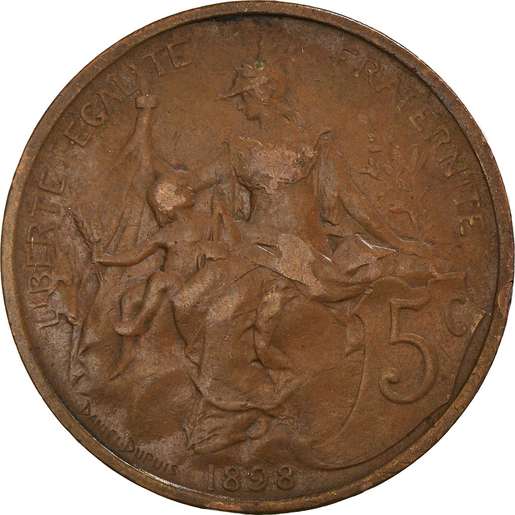 Monnaie, France, Dupuis, 5 Centimes, 1898, Paris, TB+, Bronze, Gadoury:165