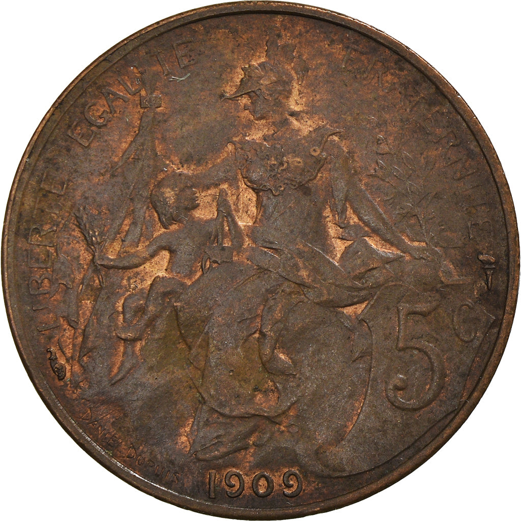 Coin, France, Dupuis, 5 Centimes, 1909, Paris, EF(40-45), Bronze, KM:842