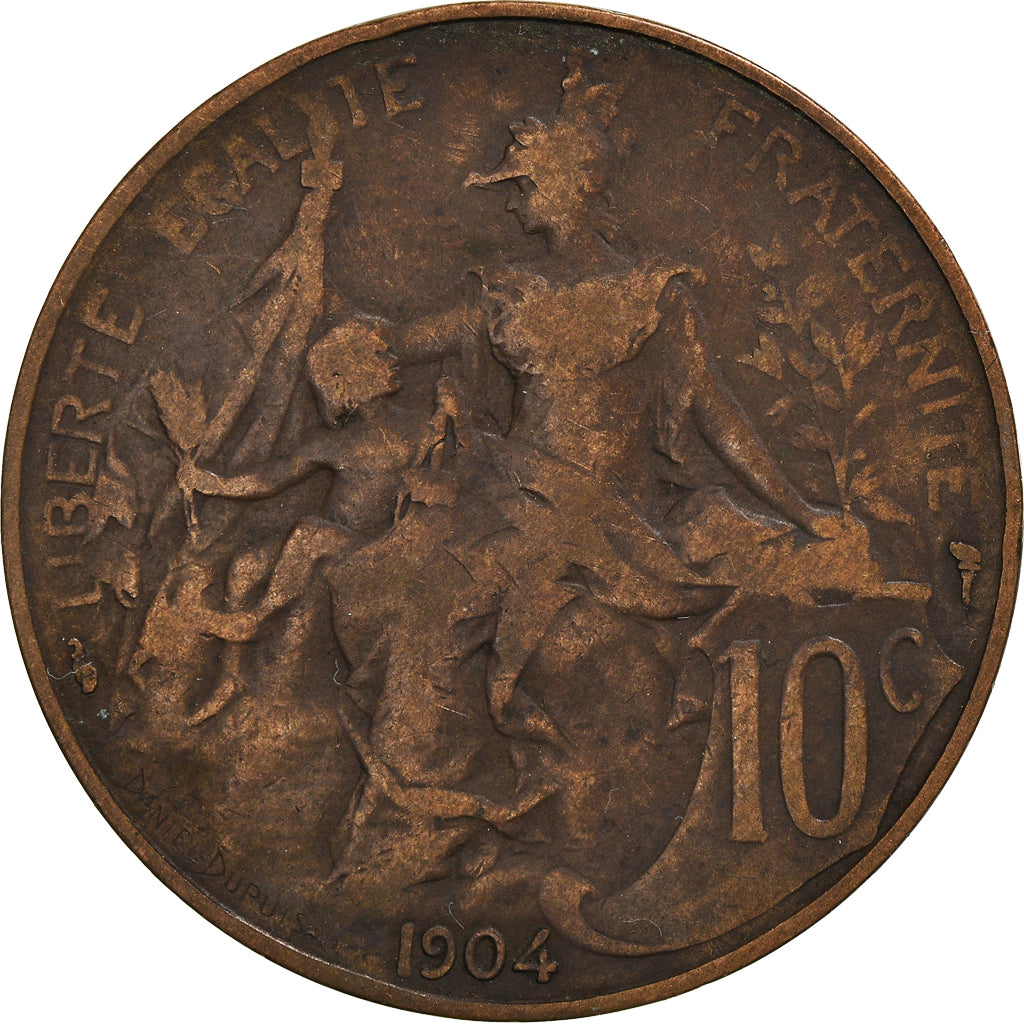 Moneta, Francia, Dupuis, 10 Centimes, 1904, Paris, MB+, Bronzo, KM:843