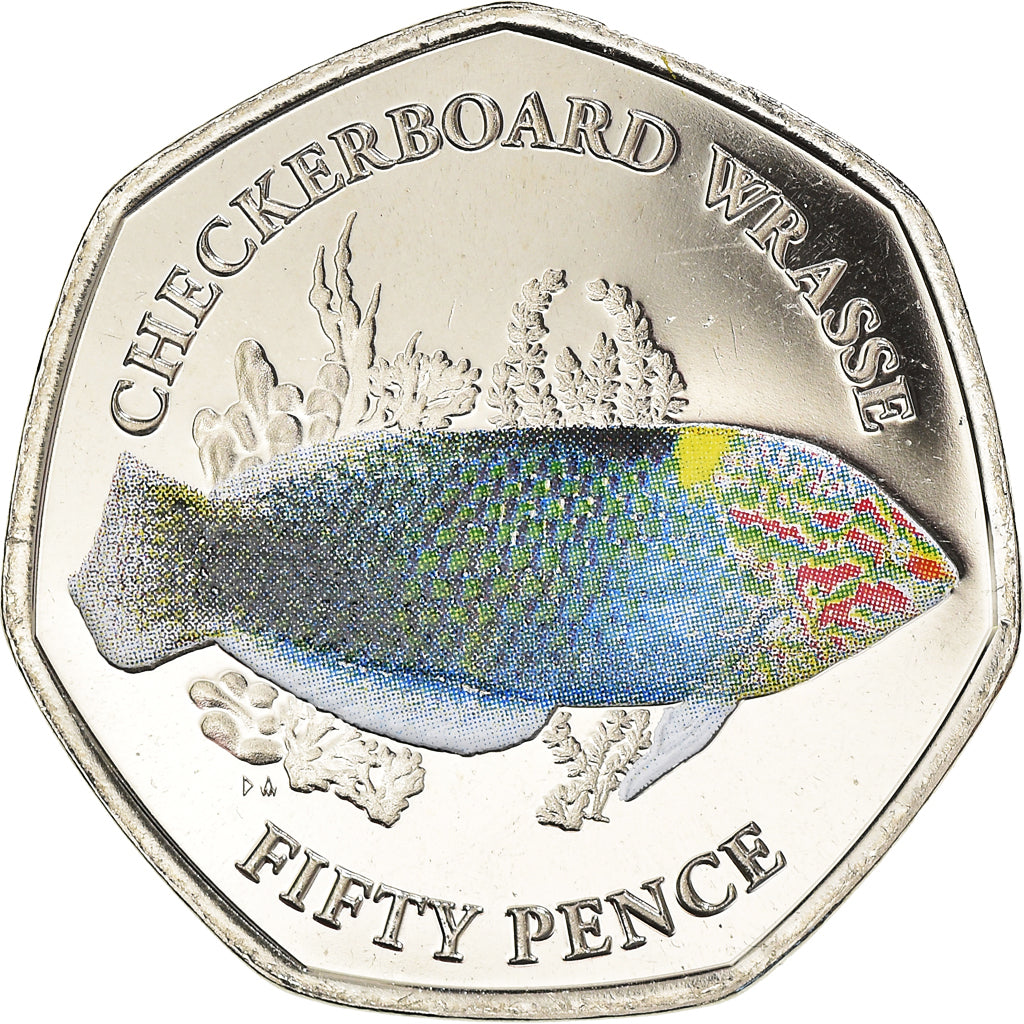 Münze, British Indian Ocean, Cherckerboard Wrasse, 50 Pence, 2021, FDC, STGL