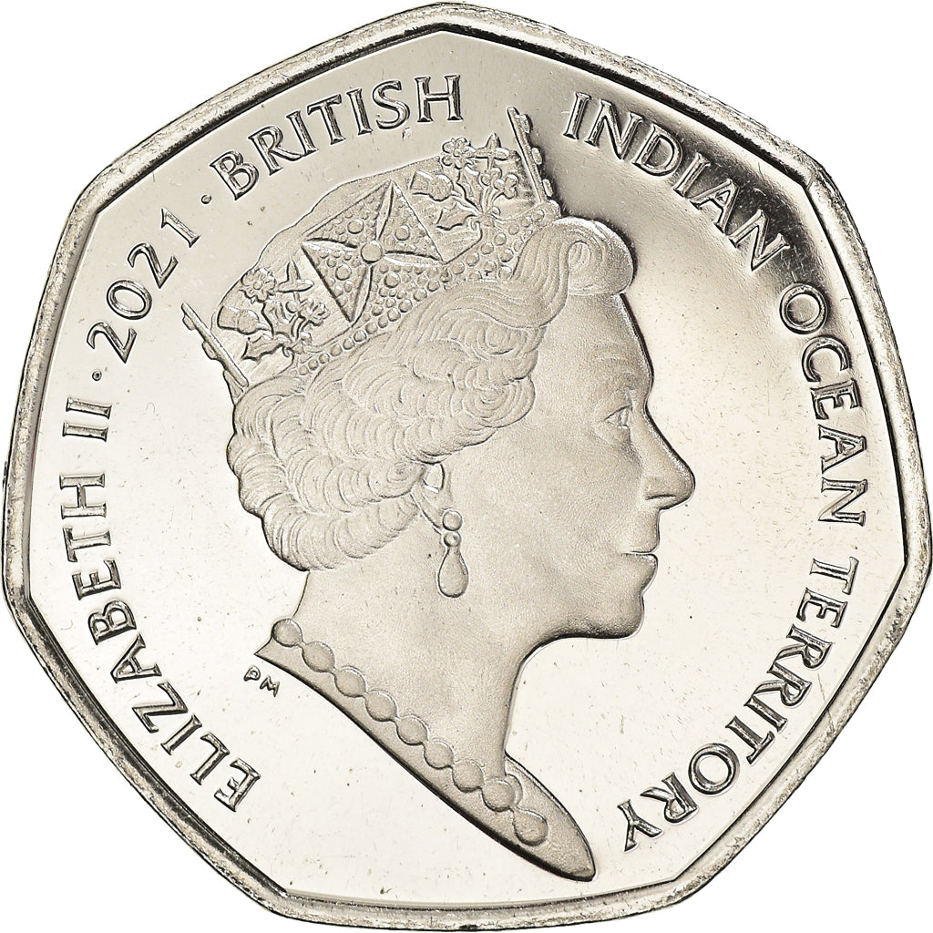 Münze, British Indian Ocean, Cherckerboard Wrasse, 50 Pence, 2021, FDC, STGL