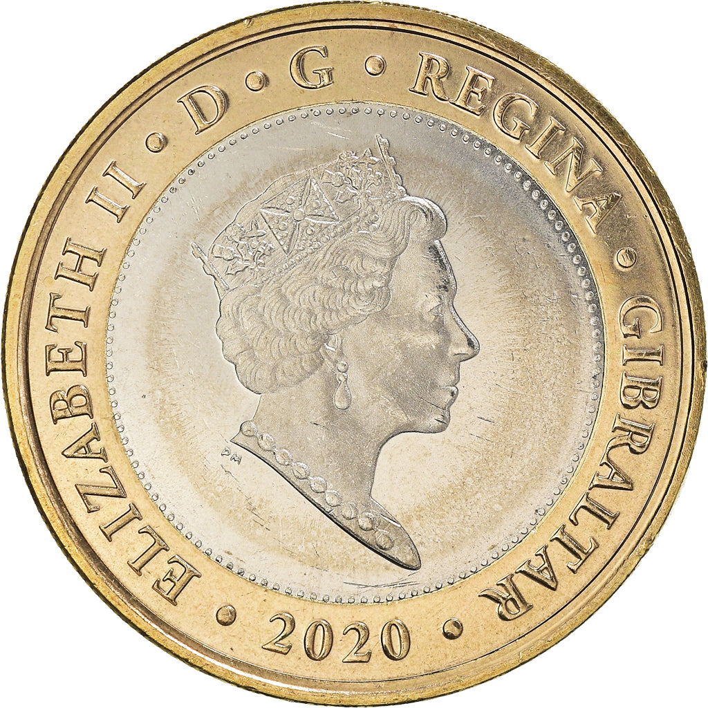Coin, Gibraltar, Sandy Bay, 2 Pounds, 2020, MS(63), Bimetallic