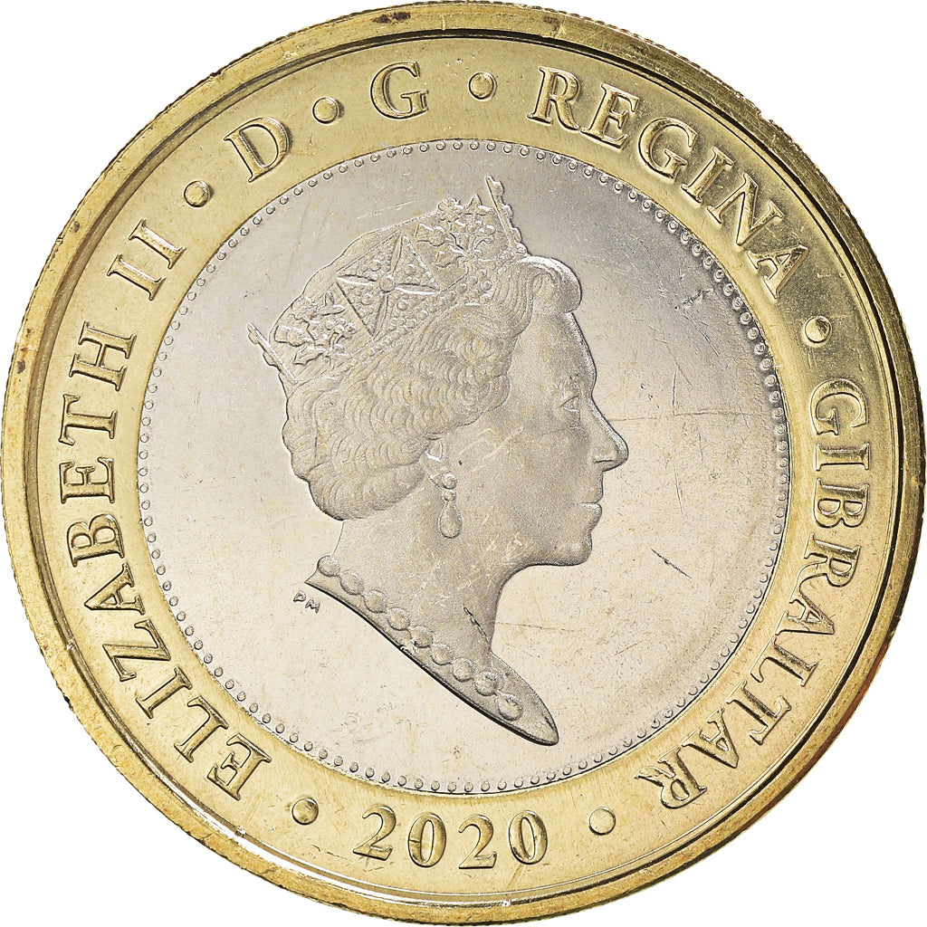 Coin, Gibraltar, Sandy Bay, 2 Pounds, 2020, MS(63), Bimetallic