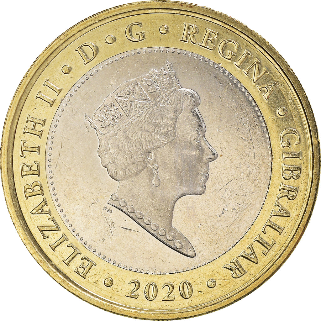 Coin, Gibraltar, Sandy Bay, 2 Pounds, 2020, MS(63), Bimetallic