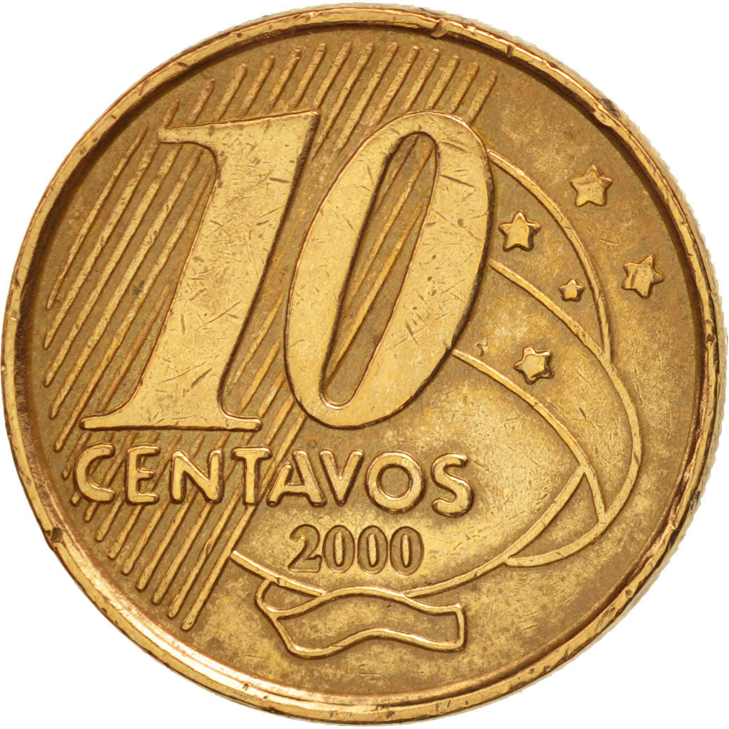 Coin, Brazil, 10 Centavos, 2000, EF(40-45), Bronze Plated Steel, KM:649.2