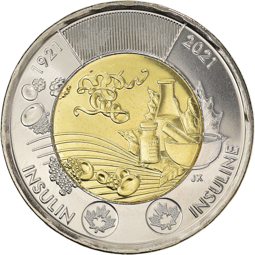 Coin, Canada, Découverte de l'insuline, 2 Dollars, 2021, MS(63), Bi-Metallic