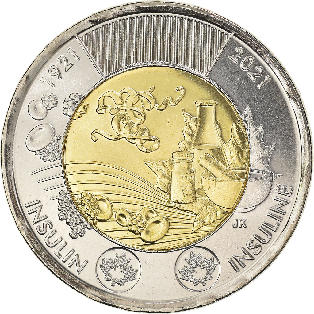 Coin, Canada, Découverte de l'insuline, 2 Dollars, 2021, MS(63), Bi-Metallic