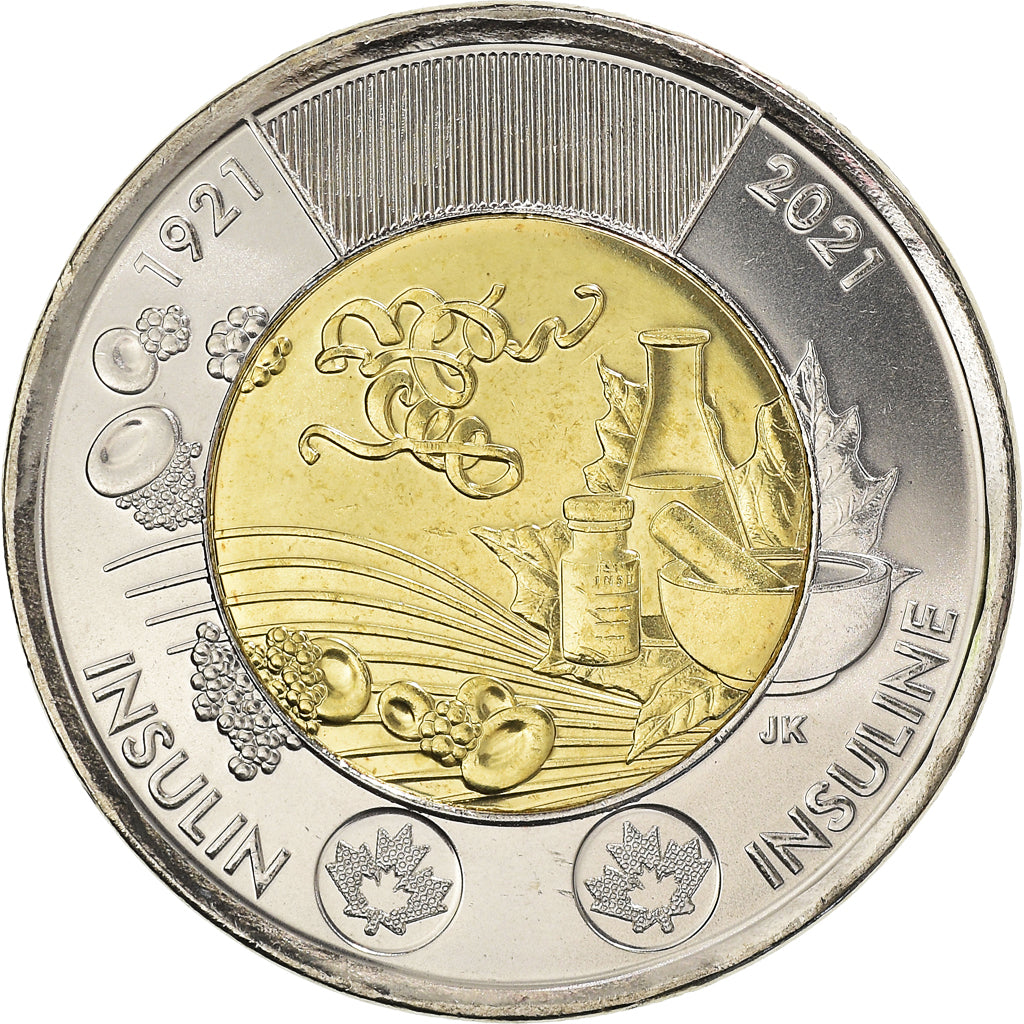 Coin, Canada, Découverte de l'insuline, 2 Dollars, 2021, MS(63), Bi-Metallic