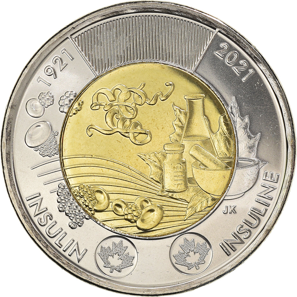 Coin, Canada, Découverte de l'insuline, 2 Dollars, 2021, MS(63), Bi-Metallic